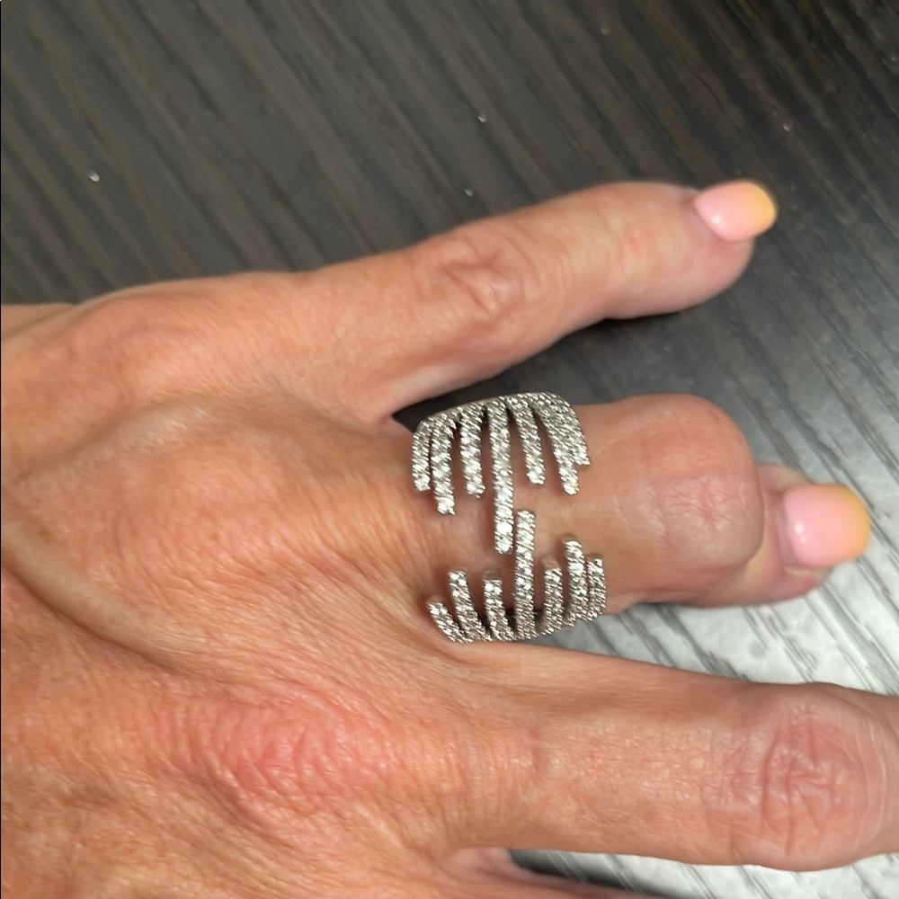 Silver Modern Wide Band Crystal Ring